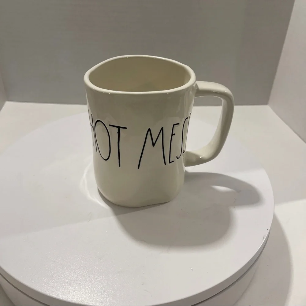 Rae Dunn Art Deco White Ceramic Mug with Black Text Chunky‎ Artwork Coffee